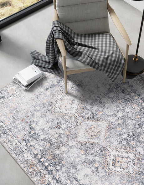Washable Antique Gray 5' 1 x 8' Yara Rectangle Area Rug Easy to Clean Stain Resistant & Durable Polyester & Chenille Carpet for Sale at Rug Engine