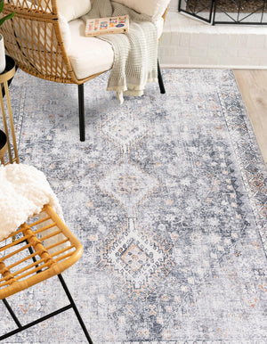 Washable Antique Gray 5' 1 x 8' Yara Rectangle Area Rug Easy to Clean Stain Resistant & Durable Polyester & Chenille Carpet for Sale at Rug Engine