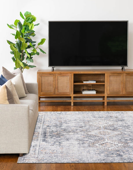 Washable Antique Gray 5' 1 x 8' Yara Rectangle Area Rug Easy to Clean Stain Resistant & Durable Polyester & Chenille Carpet for Sale at Rug Engine