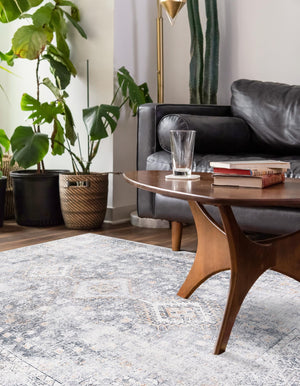 Washable Antique Gray 5' 1 x 8' Yara Rectangle Area Rug Easy to Clean Stain Resistant & Durable Polyester & Chenille Carpet for Sale at Rug Engine