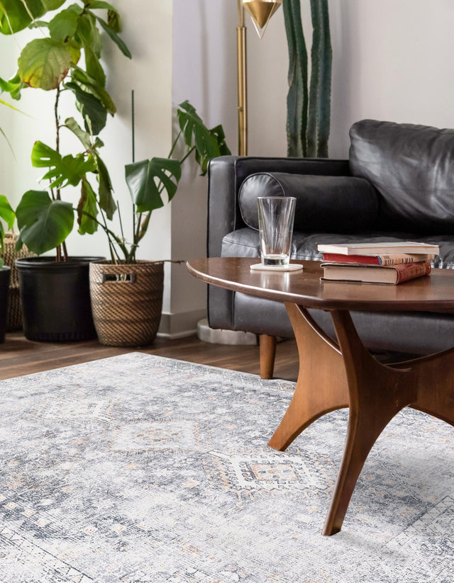 Washable Antique Gray 5' 1 x 8' Yara Rectangle Area Rug Easy to Clean Stain Resistant & Durable Polyester & Chenille Carpet for Sale at Rug Engine