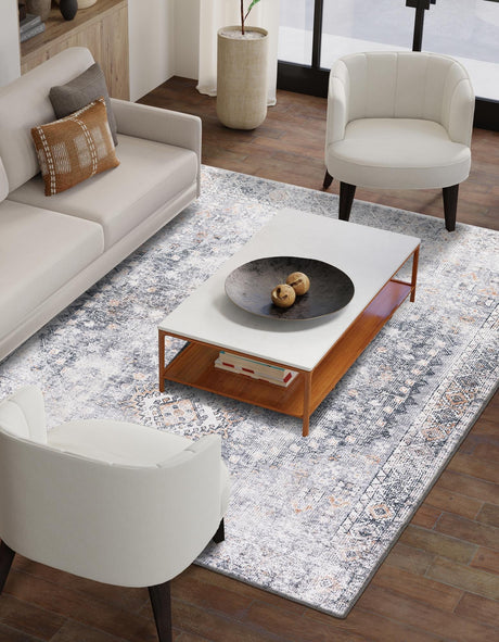 Washable Antique Gray 5' 1 x 8' Yara Rectangle Area Rug Easy to Clean Stain Resistant & Durable Polyester & Chenille Carpet for Sale at Rug Engine