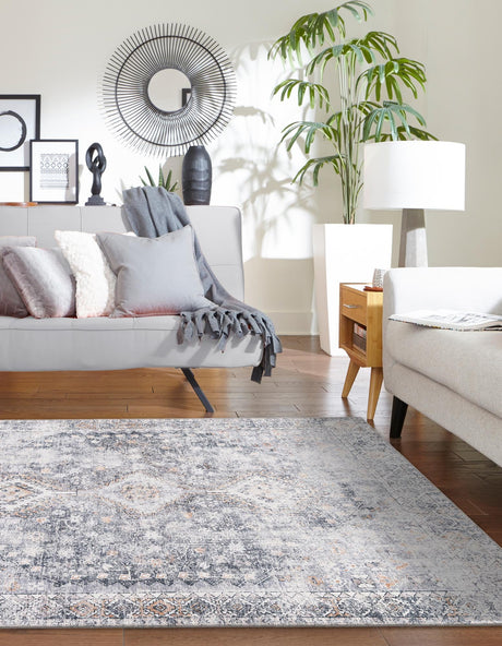 Washable Antique Gray 5' 1 x 8' Yara Rectangle Area Rug Easy to Clean Stain Resistant & Durable Polyester & Chenille Carpet for Sale at Rug Engine