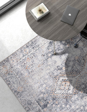 Washable Antique Gray 5' 1 x 8' Yara Rectangle Area Rug Easy to Clean Stain Resistant & Durable Polyester & Chenille Carpet for Sale at Rug Engine