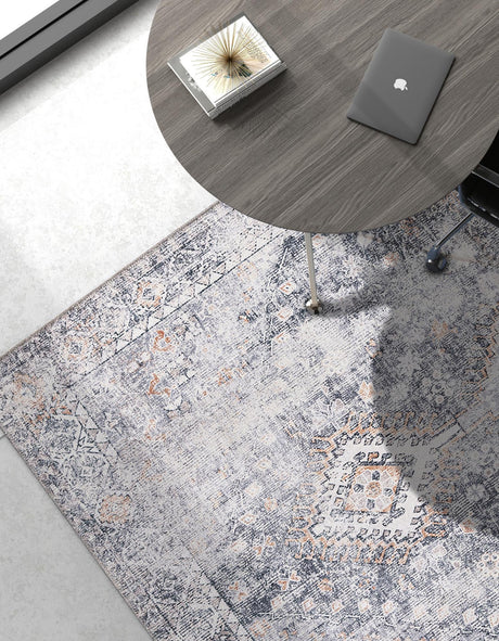 Washable Antique Gray 5' 1 x 8' Yara Rectangle Area Rug Easy to Clean Stain Resistant & Durable Polyester & Chenille Carpet for Sale at Rug Engine