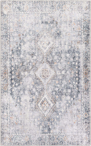 Washable Antique Gray 5' 1 x 8' Yara Rectangle Area Rug Easy to Clean Stain Resistant & Durable Polyester & Chenille Carpet for Sale at Rug Engine