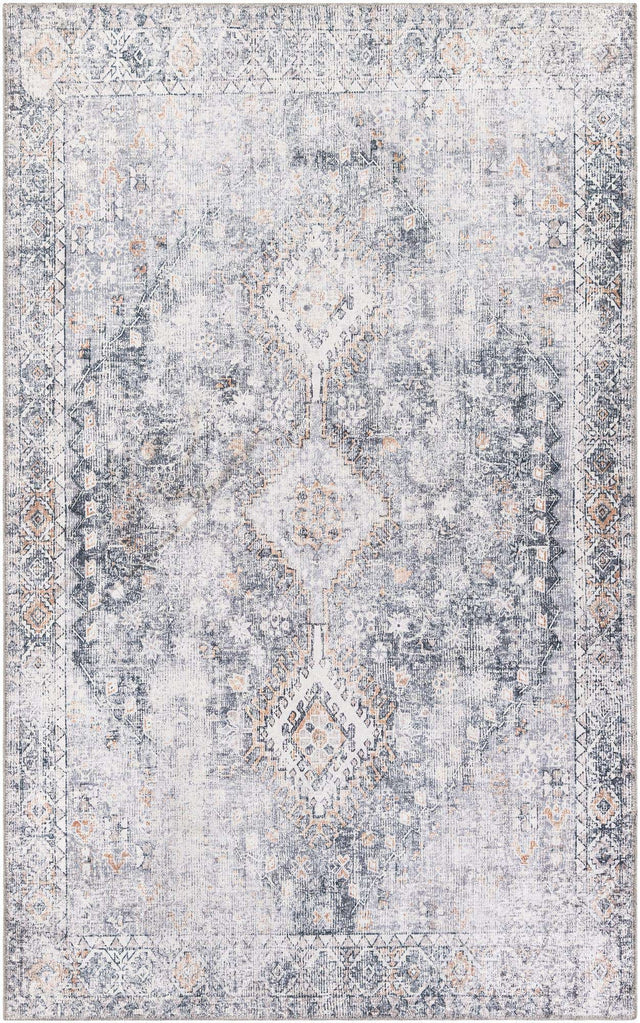 Washable Antique Gray 5' 1 x 8' Yara Rectangle Area Rug Easy to Clean Stain Resistant & Durable Polyester & Chenille Carpet for Sale at Rug Engine