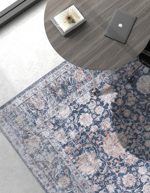 Washable Royal Navy Blue 5' 1 x 8' Yara Rectangle Area Rug Easy to Clean Stain Resistant & Durable Polyester & Chenille Carpet for Sale at Rug Engine