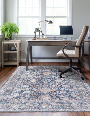 Washable Royal Navy Blue 5' 1 x 8' Yara Rectangle Area Rug Easy to Clean Stain Resistant & Durable Polyester & Chenille Carpet for Sale at Rug Engine