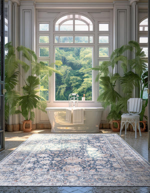 Washable Royal Navy Blue 5' 1 x 8' Yara Rectangle Area Rug Easy to Clean Stain Resistant & Durable Polyester & Chenille Carpet for Sale at Rug Engine