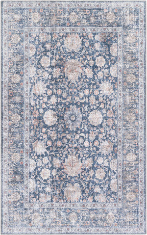 Washable Royal Navy Blue 5' 1 x 8' Yara Rectangle Area Rug Easy to Clean Stain Resistant & Durable Polyester & Chenille Carpet for Sale at Rug Engine