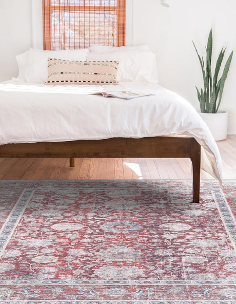 Washable Antique Red 5' 1 x 8' Yara Rectangle Area Rug Easy to Clean Stain Resistant & Durable Polyester & Chenille Carpet for Sale at Rug Engine