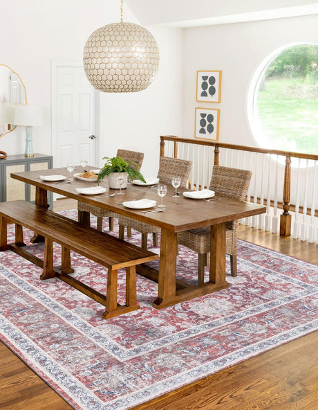 Washable Antique Red 5' 1 x 8' Yara Rectangle Area Rug Easy to Clean Stain Resistant & Durable Polyester & Chenille Carpet for Sale at Rug Engine