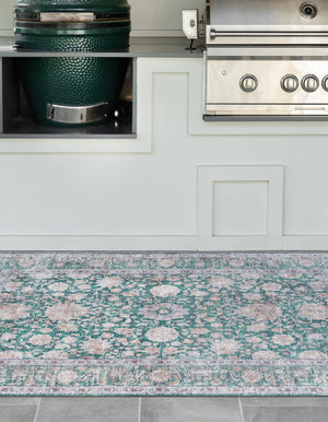 Emerald Green 5' 1 x 8' Yara Washable Rectangle Rug