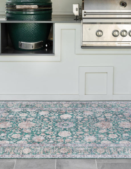 Washable Emerald Green 5' 1 x 8' Yara Rectangle Area Rug Easy to Clean Stain Resistant & Durable Polyester & Chenille Carpet for Sale at Rug Engine