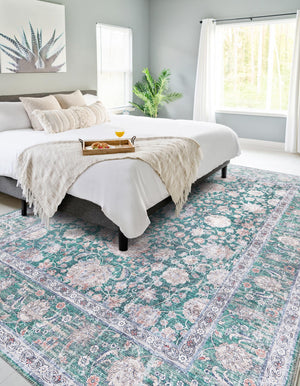 Emerald Green 5' 1 x 8' Yara Washable Rectangle Rug