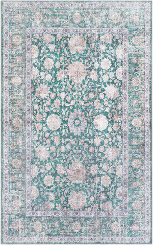 Emerald Green 5' 1 x 8' Yara Washable Rectangle Rug