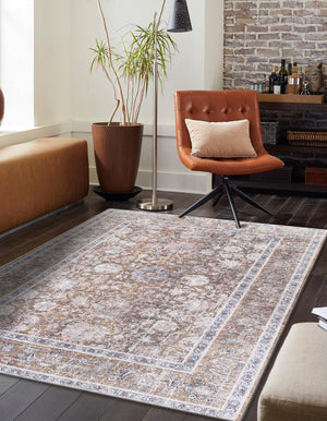 Washable Antique Gold 5' 1 x 8' Yara Rectangle Area Rug Easy to Clean Stain Resistant & Durable Polyester & Chenille Carpet for Sale at Rug Engine