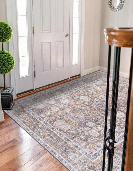 Washable Antique Gold 5' 1 x 8' Yara Rectangle Area Rug Easy to Clean Stain Resistant & Durable Polyester & Chenille Carpet for Sale at Rug Engine