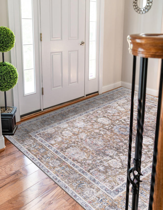 Washable Antique Gold 5' 1 x 8' Yara Rectangle Area Rug Easy to Clean Stain Resistant & Durable Polyester & Chenille Carpet for Sale at Rug Engine