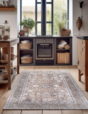 Washable Antique Gold 5' 1 x 8' Yara Rectangle Area Rug Easy to Clean Stain Resistant & Durable Polyester & Chenille Carpet for Sale at Rug Engine