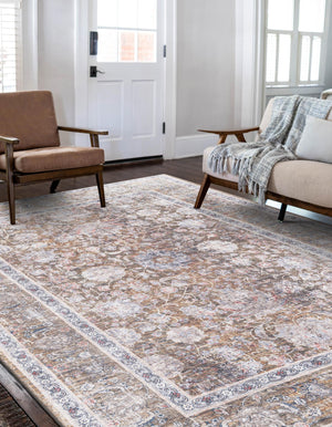 Washable Antique Gold 5' 1 x 8' Yara Rectangle Area Rug Easy to Clean Stain Resistant & Durable Polyester & Chenille Carpet for Sale at Rug Engine