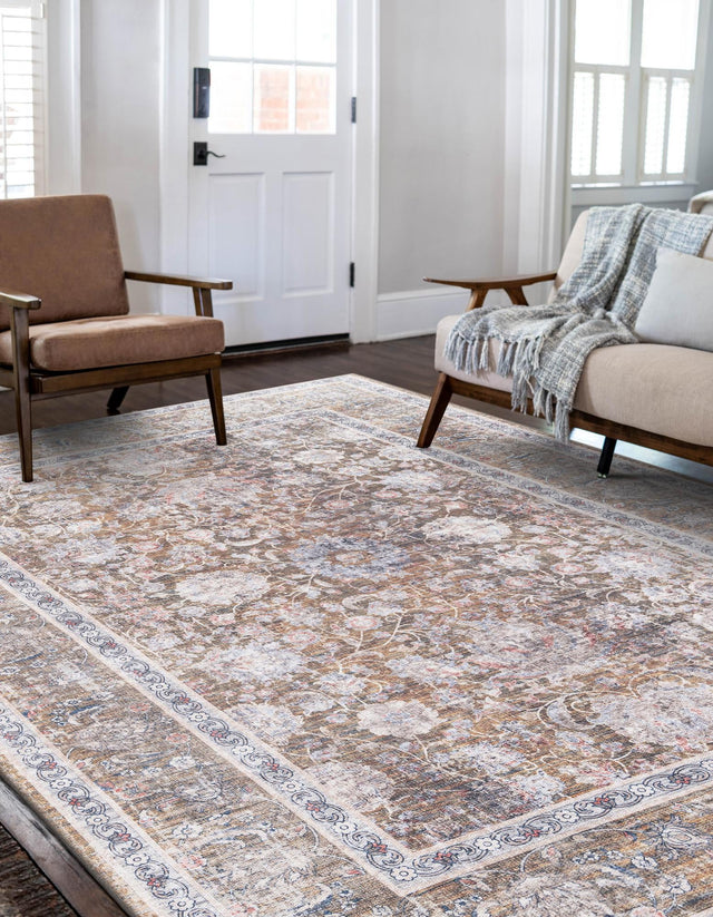 Washable Antique Gold 5' 1 x 8' Yara Rectangle Area Rug Easy to Clean Stain Resistant & Durable Polyester & Chenille Carpet for Sale at Rug Engine