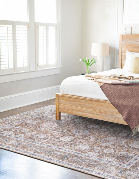 Washable Antique Gold 5' 1 x 8' Yara Rectangle Area Rug Easy to Clean Stain Resistant & Durable Polyester & Chenille Carpet for Sale at Rug Engine