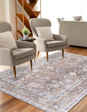Washable Antique Gold 5' 1 x 8' Yara Rectangle Area Rug Easy to Clean Stain Resistant & Durable Polyester & Chenille Carpet for Sale at Rug Engine