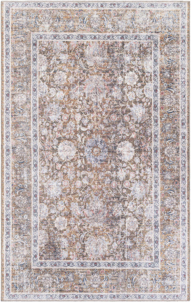 Washable Antique Gold 5' 1 x 8' Yara Rectangle Area Rug Easy to Clean Stain Resistant & Durable Polyester & Chenille Carpet for Sale at Rug Engine