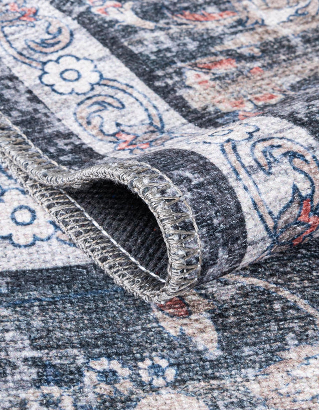 Ink Black 5' 1 x 8' Yara Washable Rectangle Rug