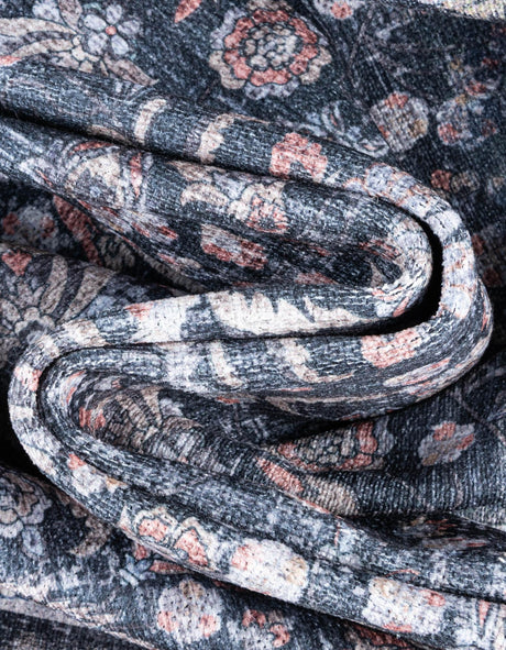 Washable Ink Black 5' 1 x 8' Yara Rectangle Area Rug Easy to Clean Stain Resistant & Durable Polyester & Chenille Carpet for Sale at Rug Engine
