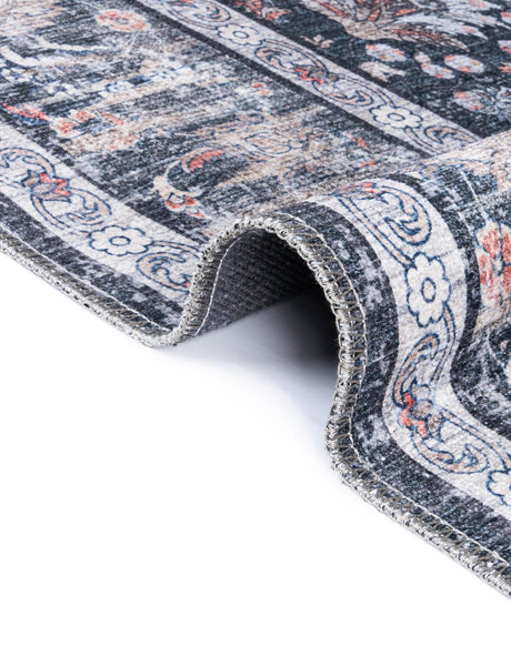 Washable Ink Black 5' 1 x 8' Yara Rectangle Area Rug Easy to Clean Stain Resistant & Durable Polyester & Chenille Carpet for Sale at Rug Engine