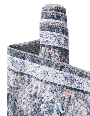 Ink Black 5' 1 x 8' Yara Washable Rectangle Rug