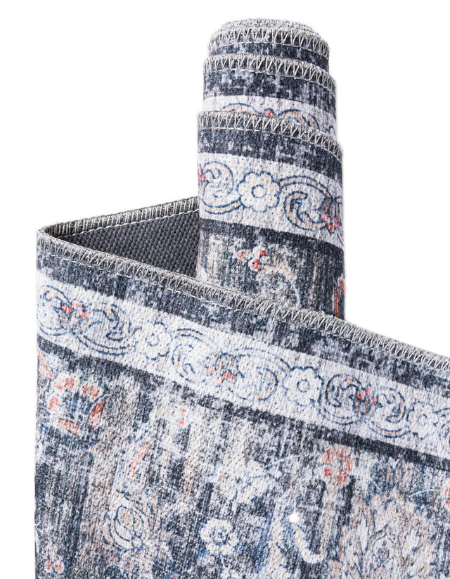 Ink Black 5' 1 x 8' Yara Washable Rectangle Rug