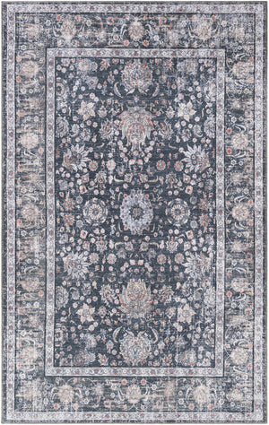 Ink Black 5' 1 x 8' Yara Washable Rectangle Rug