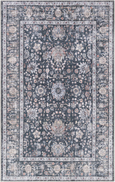 Ink Black 5' 1 x 8' Yara Washable Rectangle Rug