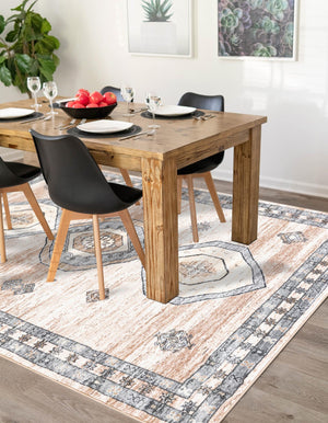 Ivory and Beige 5' 3 x 8' Medina Washable Rectangle Rug
