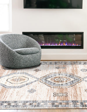 Ivory and Beige 5' 3 x 8' Medina Washable Rectangle Rug