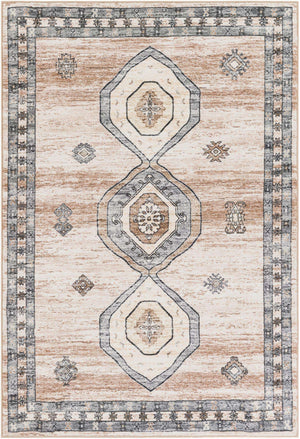 Ivory and Beige 5' 3 x 8' Medina Washable Rectangle Rug