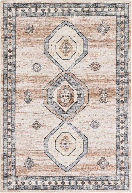 Ivory and Beige 5' 3 x 8' Medina Washable Rectangle Rug