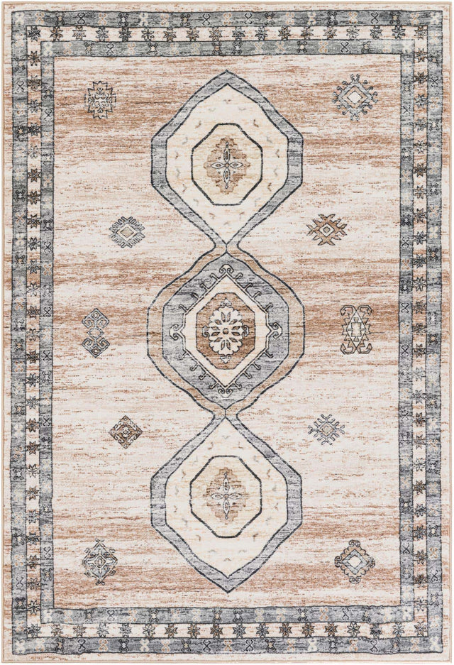 Ivory and Beige 5' 3 x 8' Medina Washable Rectangle Rug