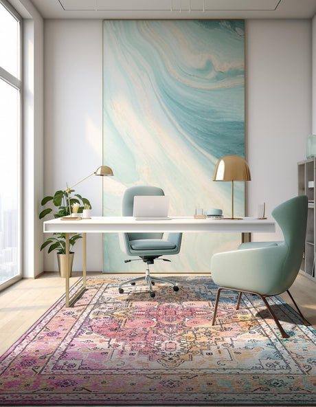 Washable Multicolor 5' 3 x 7' 9 Medina Rectangle Area Rug Easy to Clean Stain Resistant & Durable Polyester Classic Carpet for Home Decor & Design for Sale at Rug Engine