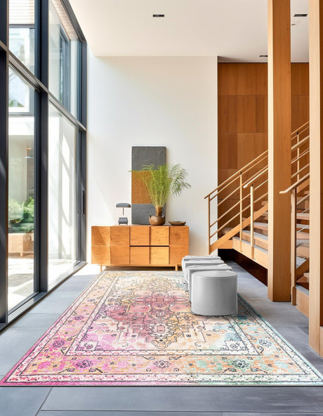 Washable Multicolor 5' 3 x 7' 9 Medina Rectangle Area Rug Easy to Clean Stain Resistant & Durable Polyester Classic Carpet for Home Decor & Design for Sale at Rug Engine