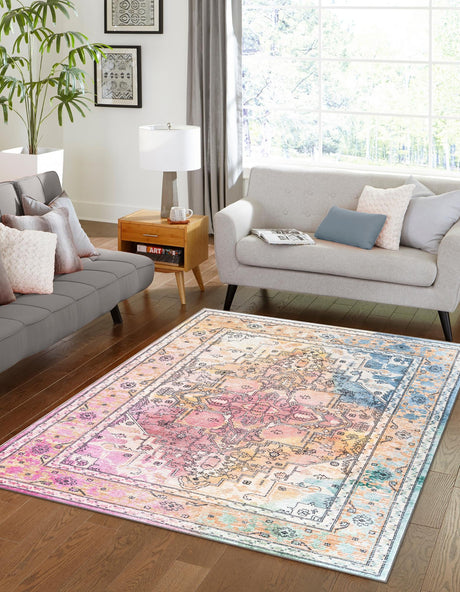 Washable Multicolor 5' 3 x 7' 9 Medina Rectangle Area Rug Easy to Clean Stain Resistant & Durable Polyester Classic Carpet for Home Decor & Design for Sale at Rug Engine
