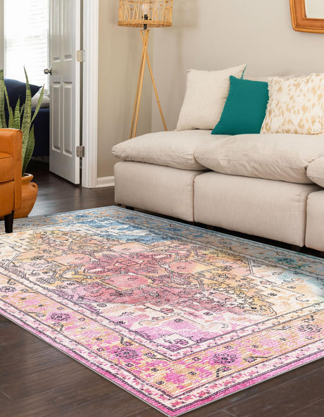Washable Multicolor 5' 3 x 7' 9 Medina Rectangle Area Rug Easy to Clean Stain Resistant & Durable Polyester Classic Carpet for Home Decor & Design for Sale at Rug Engine