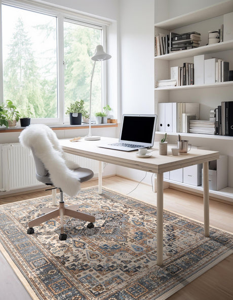 Washable Tan 5' 3 x 7' 9 Medina Rectangle Area Rug Easy to Clean Stain Resistant & Durable Polyester Classic Carpet for Home Decor & Design for Sale at Rug Engine