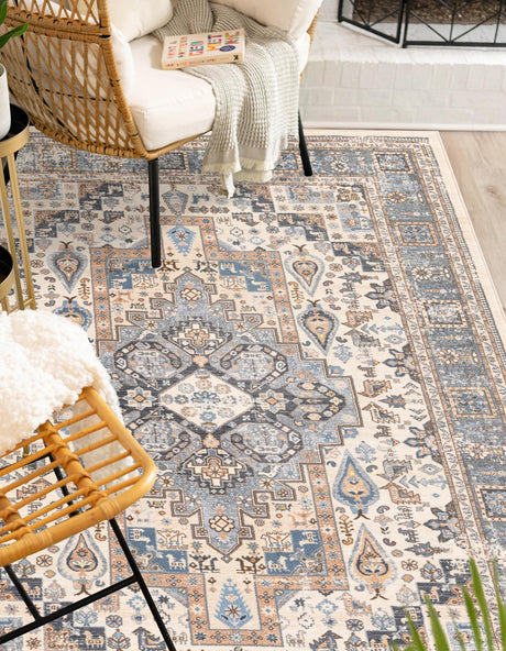 Washable Tan 5' 3 x 7' 9 Medina Rectangle Area Rug Easy to Clean Stain Resistant & Durable Polyester Classic Carpet for Home Decor & Design for Sale at Rug Engine