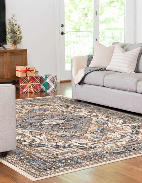 Washable Tan 5' 3 x 7' 9 Medina Rectangle Area Rug Easy to Clean Stain Resistant & Durable Polyester Classic Carpet for Home Decor & Design for Sale at Rug Engine