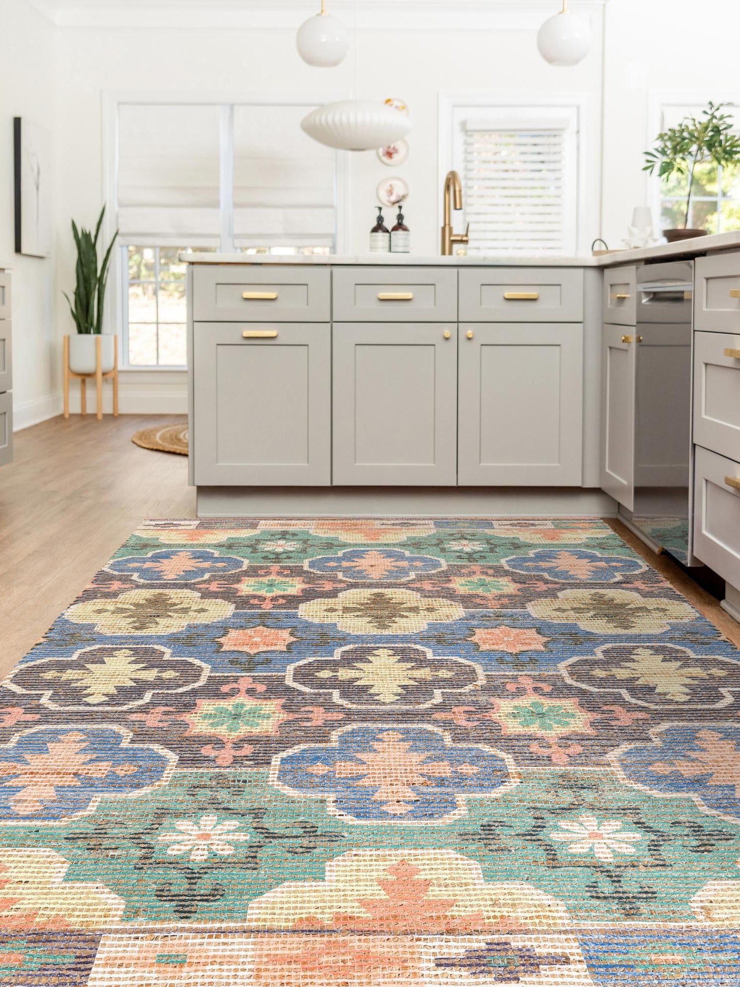 Multicolor 6' 1 x 9' Chenille Jute Rectangle Area Rug Vintage Distressed Boho All Natural Eco-Friendly Sustainable Carpet for Living Dining Office Dorm Rooms for Sale at Rug Engine